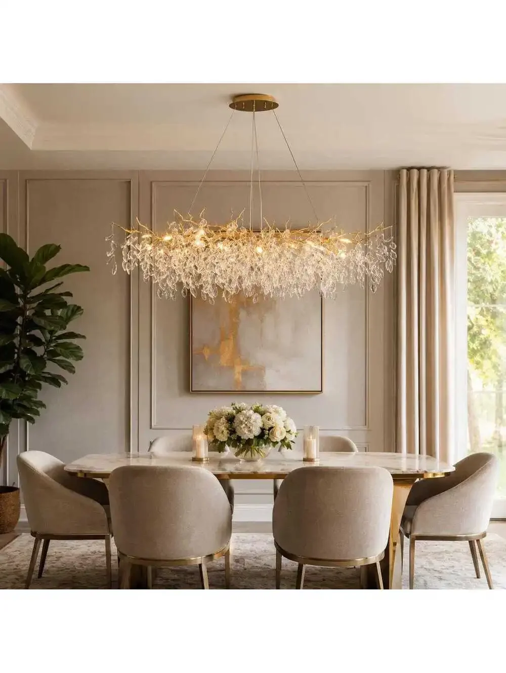 Luxora Modern Crystal Chandelier Pendant Light with Gold Branch Design